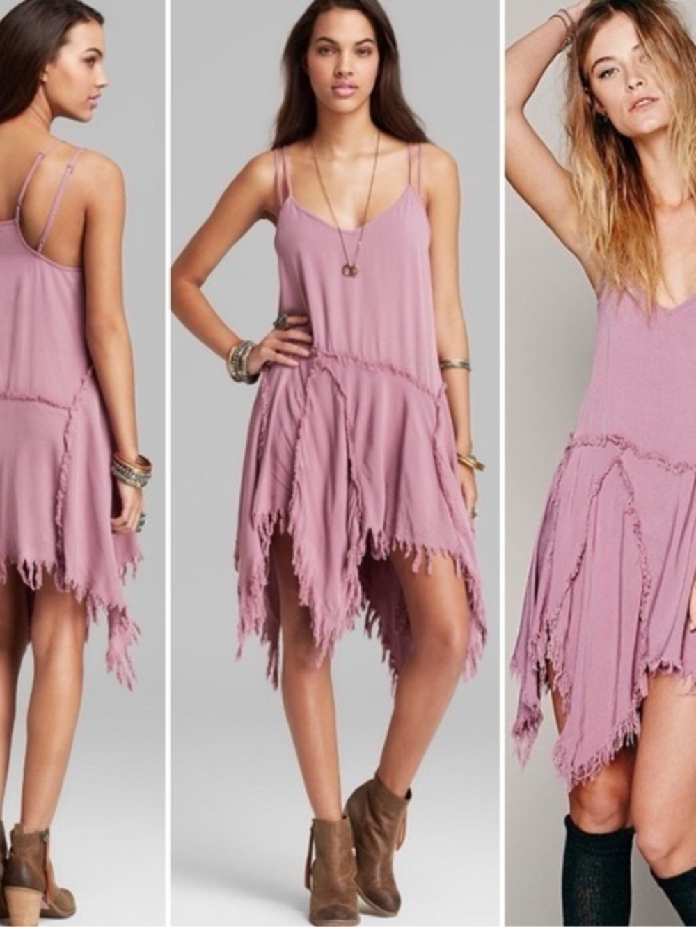 Free People Washed Rose Asymmetrical Fringe Slip Dress